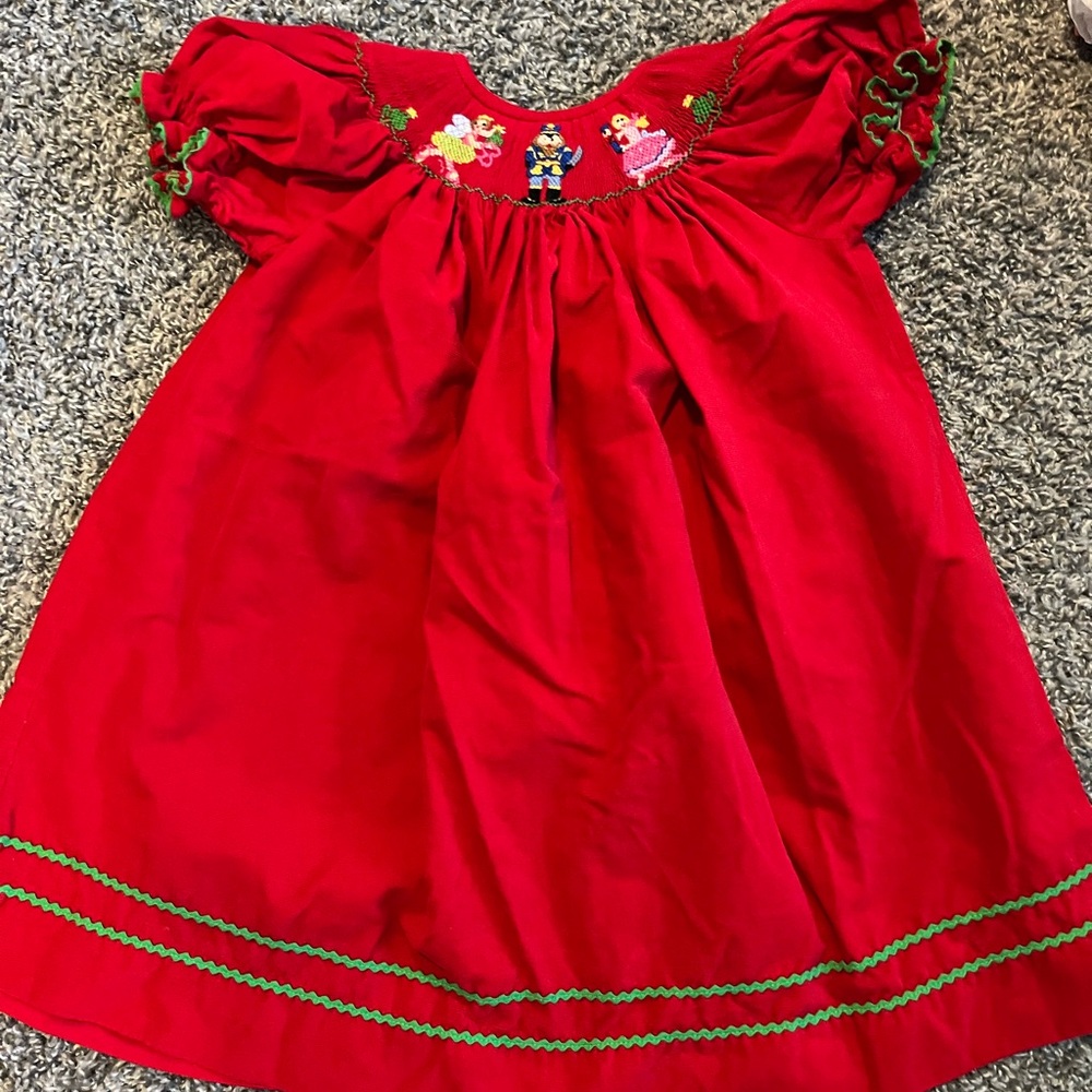 Vive la fete size 2 red corduroy nutcracker dress short sleeve smocked smocking